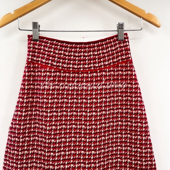 Sandro Tweed Matching Set Two Piece Daniella Crop Top Blandine Skirt Red Pearls - Picture 15 of 15